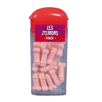 Bonbons zizi goût fraise en boîte à croquer