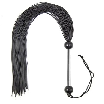 Fouet BDSM noir 37 cm en caoutchouc avec lanières souples pour jeux de domination et contrôle
