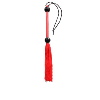 Mini fouet BDSM avec lanières caoutchouc et anse, idéal pour jeux de domination et soft bondage