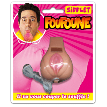 Sifflet Foufoune rose, accessoire humoristique et bruyant pour soirées