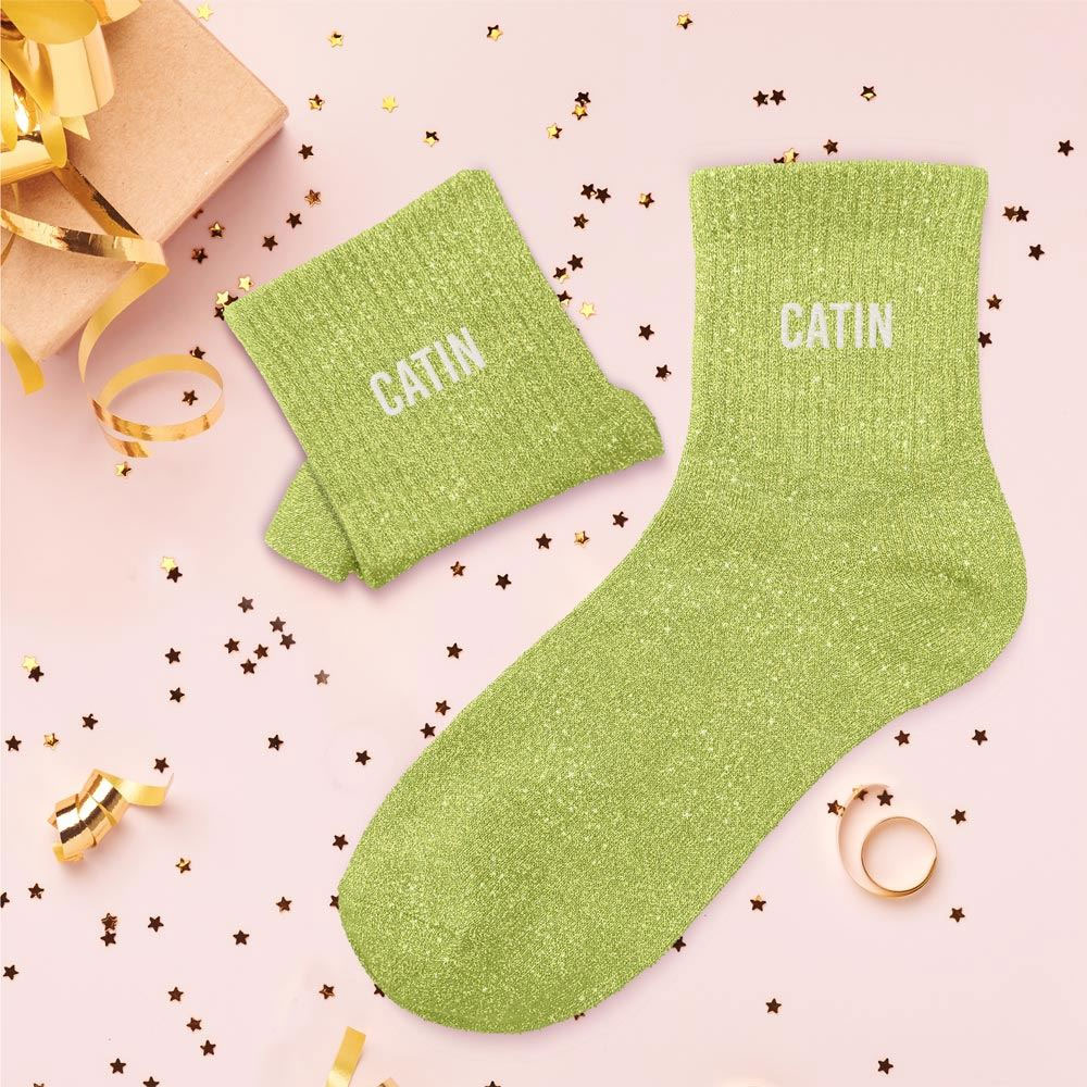 chaussettes vert pistache paillettes vue face