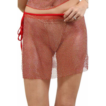 jupe maille strassée rouge – vue de face – transparente