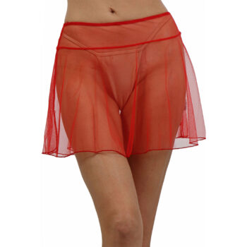 mini-jupe rouge tulle – vue de face – transparence