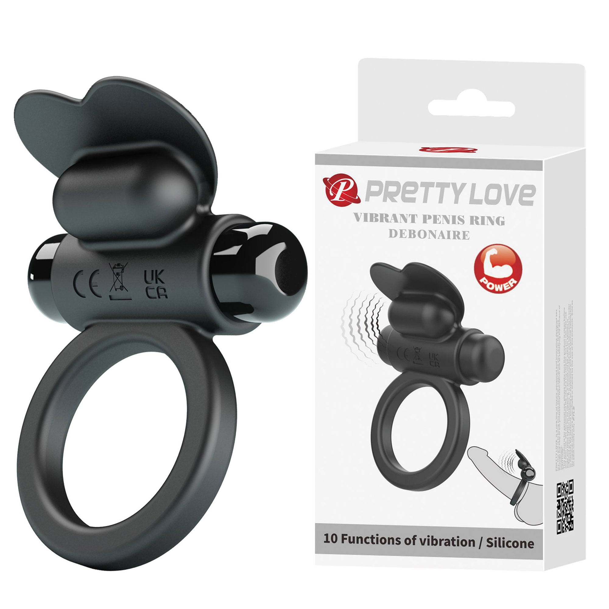 Anneau vibrant Debonaire noir Pretty Love vu de profil, montrant les oreilles de lapin.