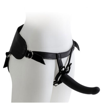 Gode ceinture harnais noir réglage cuisse vue de profil fond blanc