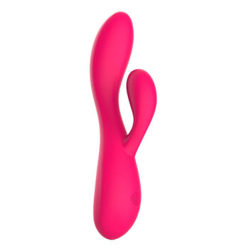 Rabbit vibrant rose silicone une pièce double moteur vue de face fond blanc