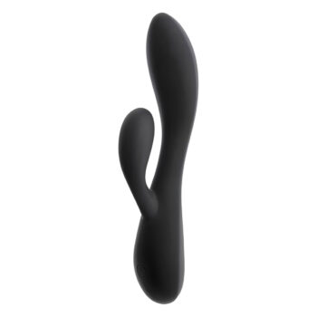 Rabbit vibrant noir silicone une pièce double moteur vue de face fond blanc