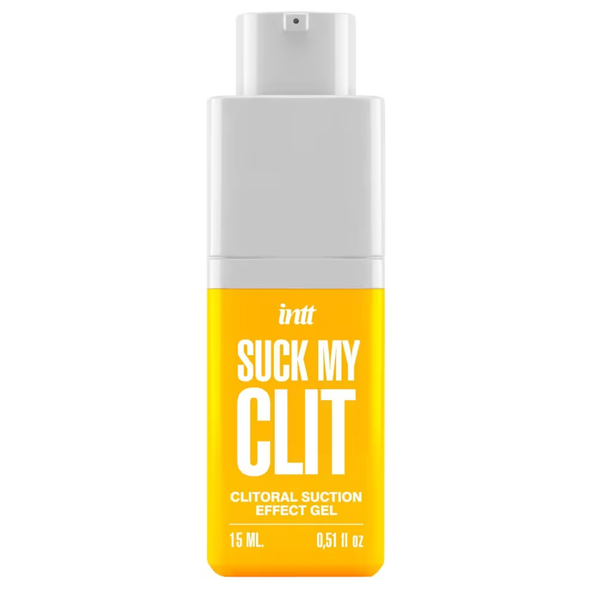 Flacon gel Intt Suck My Clit mangue ouvert détail bouchon fond blanc