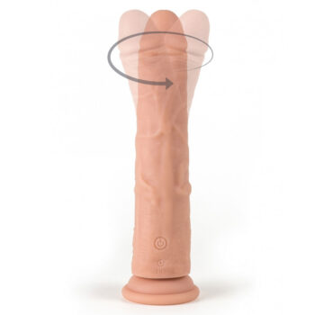 Vibromasseur réaliste XXL silicone liquide rotation vibration télécommande vue de face fond blanc