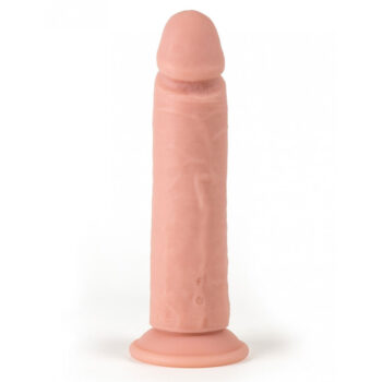 Vibromasseur réaliste XXL silicone liquide gland détaillé veines relief vue de face fond blanc