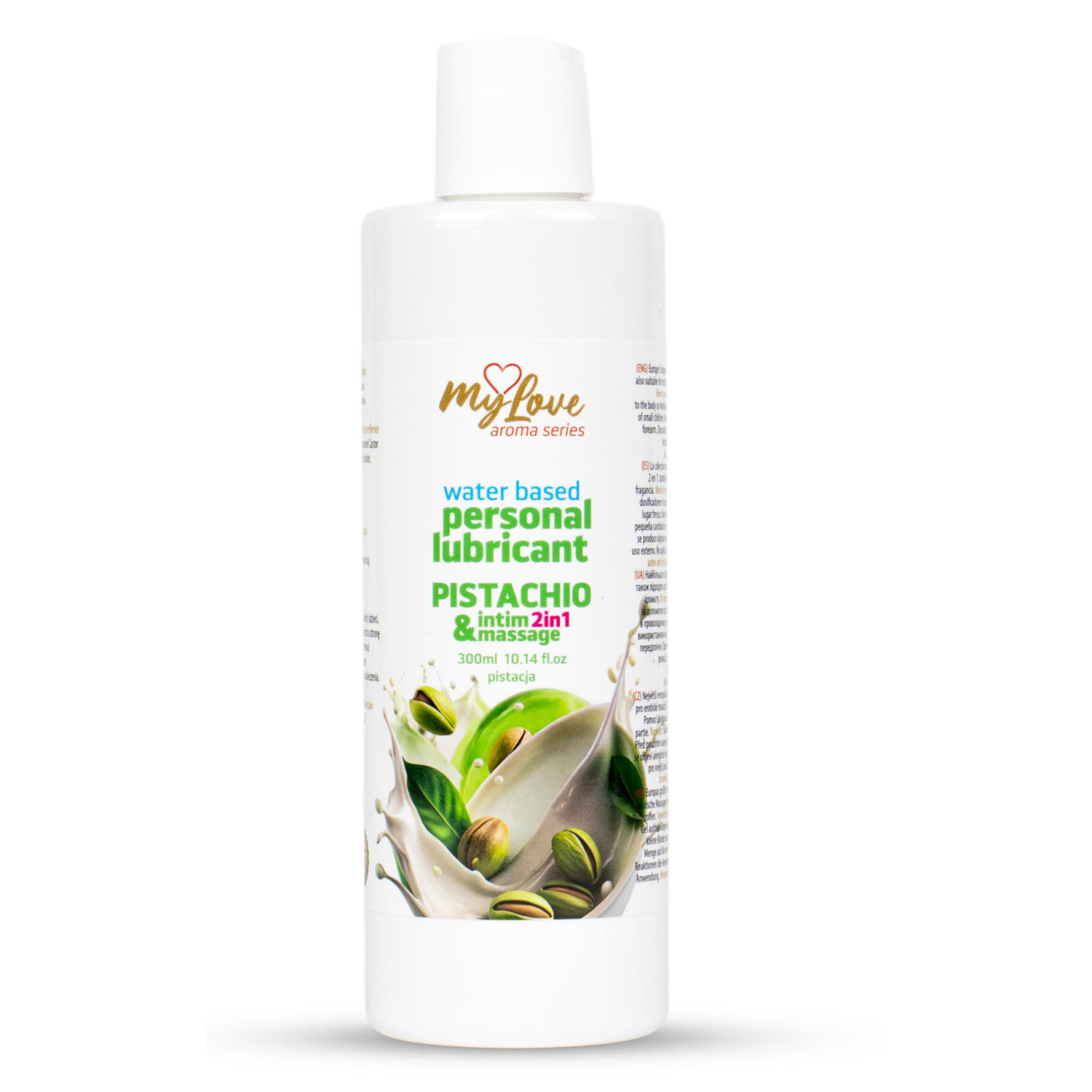 Lubrifiant pistache MyLove 300 ml vue de face fond blanc
