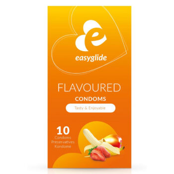 Préservatifs aromatisés fruits EasyGlide boîte de 10 vue de face fond blanc