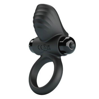 Anneau pénien vibrant en silicone vue de profil fond blanc