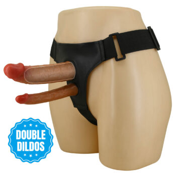 Gode-ceinture double creux réaliste TPE, vue de face fond blanc